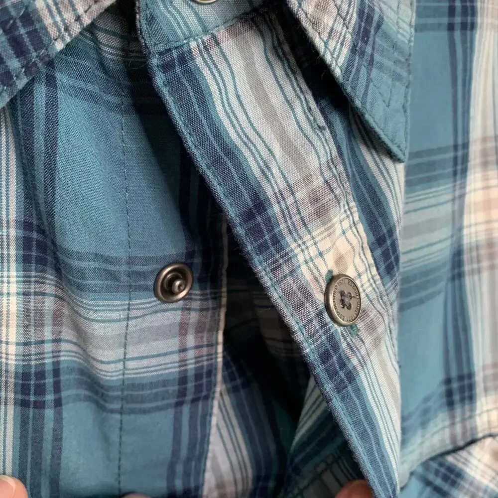 Field & Stream Mens 2XL Blue Plaid Fishing Snap Sides Shirt Button Up Short Slv - Picture 5 of 11